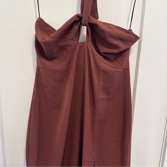 Abercrombie & Fitch Brown Knot Front Cutout Halter Midi Dress Size Small Petites - Picture 4 of 12